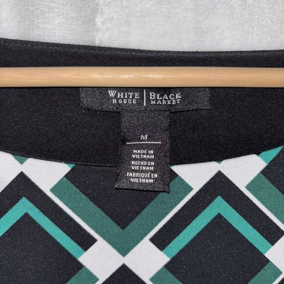 Geometric Artsy Tunic Shift Dress Black Green White 3/4 Sleeve Womens Medium - Picture 3 of 6
